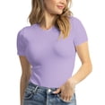 thumbnail image 3 of Liher Women Short Sleeve Crewneck T Shirts Slim Fit Summer Tops Casual Solid Color Basic Tee Shirts Light Purple XL, 3 of 5