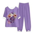 thumbnail image 1 of WILLBEST Pantalons pour Femmes et Lin Imprimé Fleur d'Almerz Décontracté Col Rond Manches Mi-Longues Pantalons Boutonnés Ensemble Deux Pièces Pantalons Décontractés pour Femmes, 1 of 2