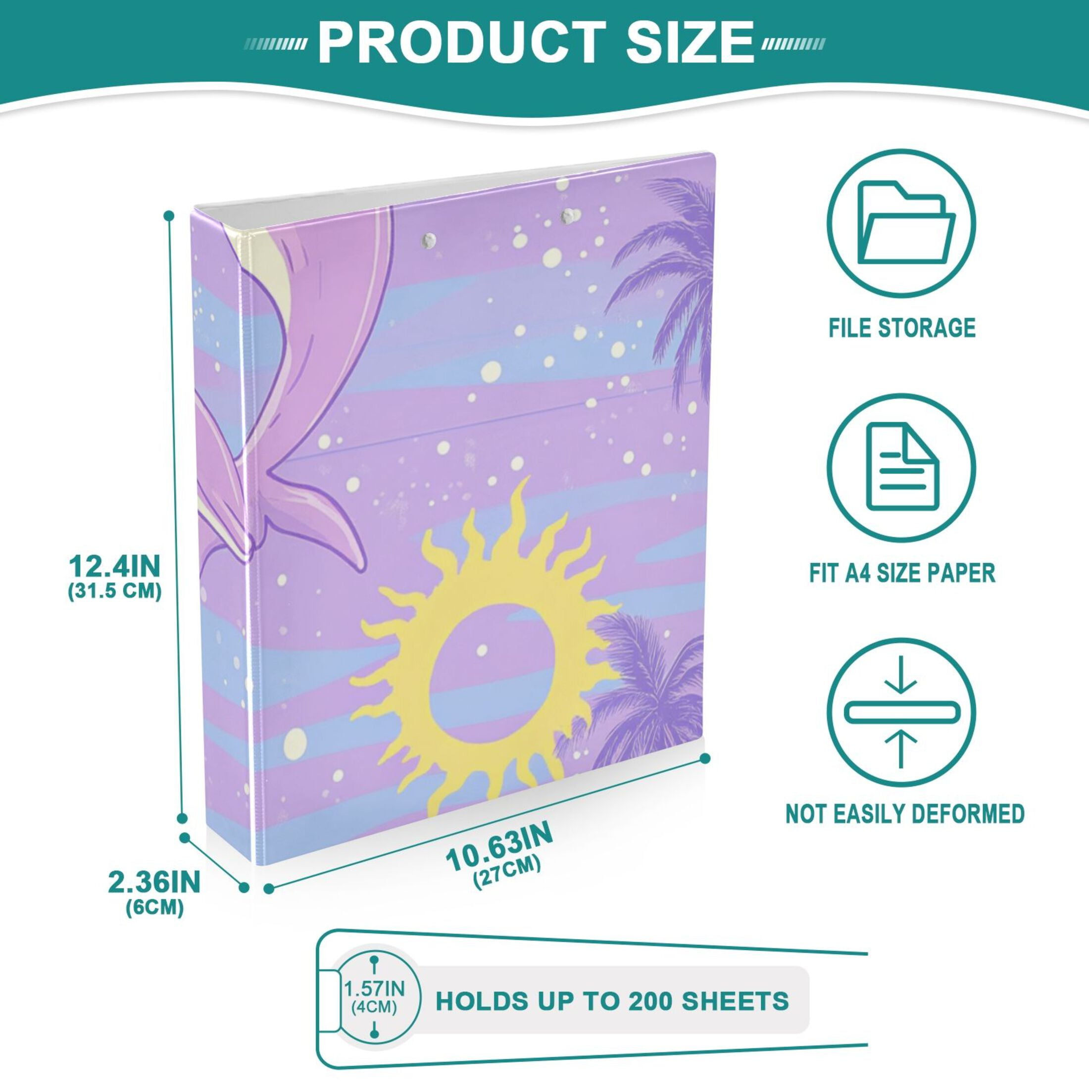 Dolphins Jumping 3 Ring Binders 1.5 inch Hardcover File Folders with Interior Pockets A4 Size Organizer for School Office Hospital