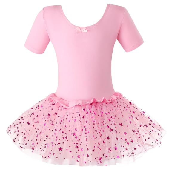Girls Ballet Dress with Tutu, Sparkly Skirted Leotard, Stretch Dancewear for Ballet & Dance Class