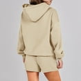 thumbnail image 3 of Elainilye Fashion Women Two Piece Outfits Casual Drawstring Hooded Long Sleeve Tops Sweatshirt With Pocket Shorts Set,Beige, 3 of 4