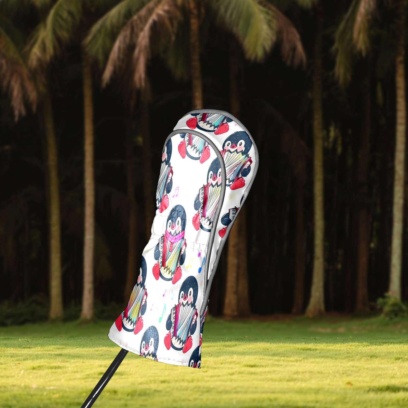 Golf Club Head Covers - Playful Penguin White Design, Premium PU Leather Driver Hybrid Headcovers with Velvet Lining, Waterproof Golf Gifts for Men Women
