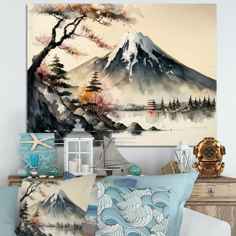 Free Shipping! Designart Japanese Landscape Watercolor Canvas Art