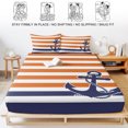 thumbnail image 5 of Queen Size Fitted Sheet Set - Anchor Orange 3 Piece Bedding Sets 16" Deep Pocket Fitted Sheet with 2 Pillowcases, Modern Navy Blue White Striped Nautical Brushed Microfiber Hotel Luxury Bed Sheets, 5 of 9