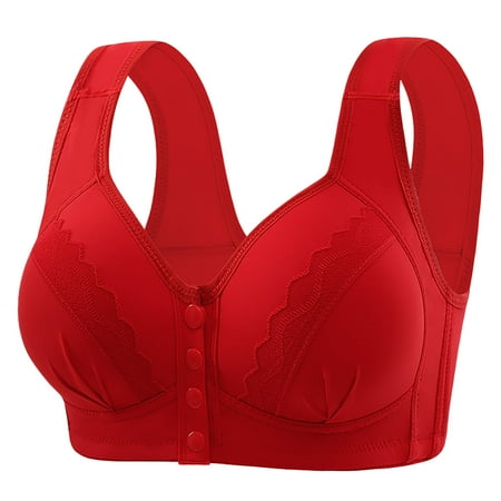Gnurob Women s Front Closure Sports Bra Minimizer Bras Hide Back Fat Bralettes Padded Push Up Bralette Wirefree Yoga Brassiere Plus Size Racerback Underwear Clearance Saving Red 3X-Large