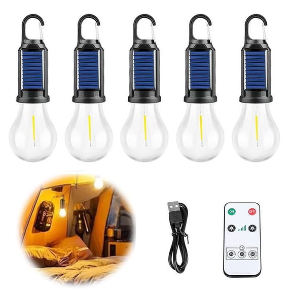 Fmxomd 4 Pack LED Solar Light Bulbs for Outdoor & Indoor - IPX4 Waterproof Solar Lights with Remote - Warm White Camping & Hiking Light with Clip - Solar Powered Bulbs