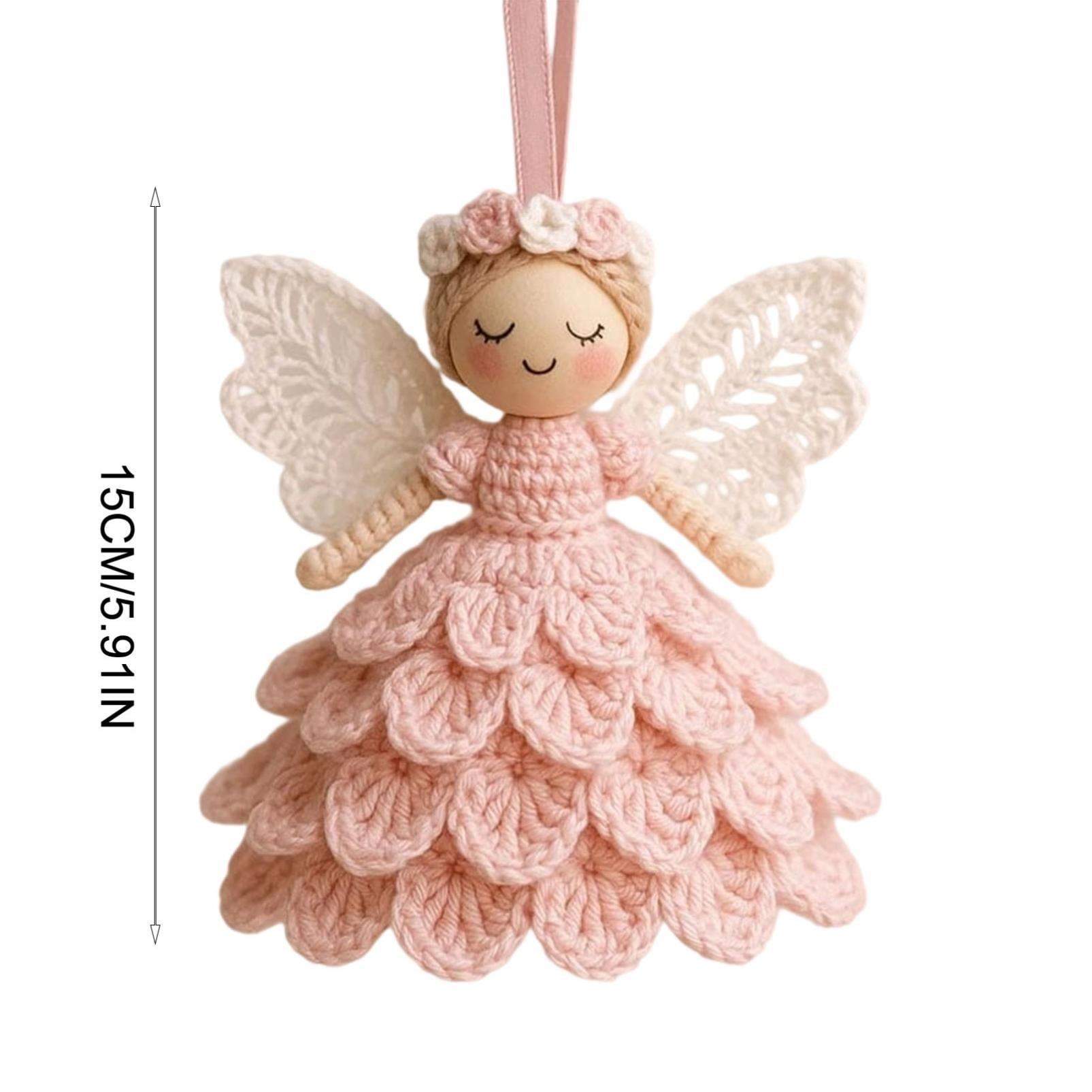 Christmas Crochet Angel Ornament Craft Kit - Cute Soft Knitted Yarn Pendant, Complete DIY Decor Set for Christmas Tree, Handmade Accessories for Personalized & Wall Decor, Pink, 5.91in