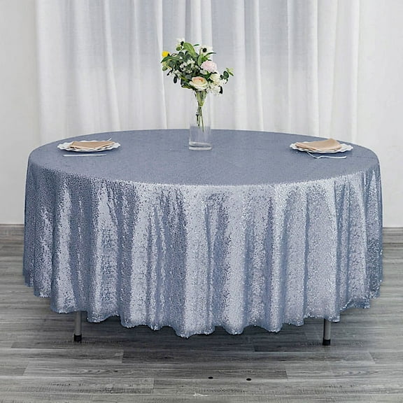BalsaCircle 108" Sequin Round Tablecloth Dusty Blue