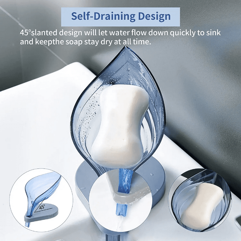 Self-Drain Box Soap Dish Leaf Shape Soap Suction Cup Bathroom Soap Sponge  Holder