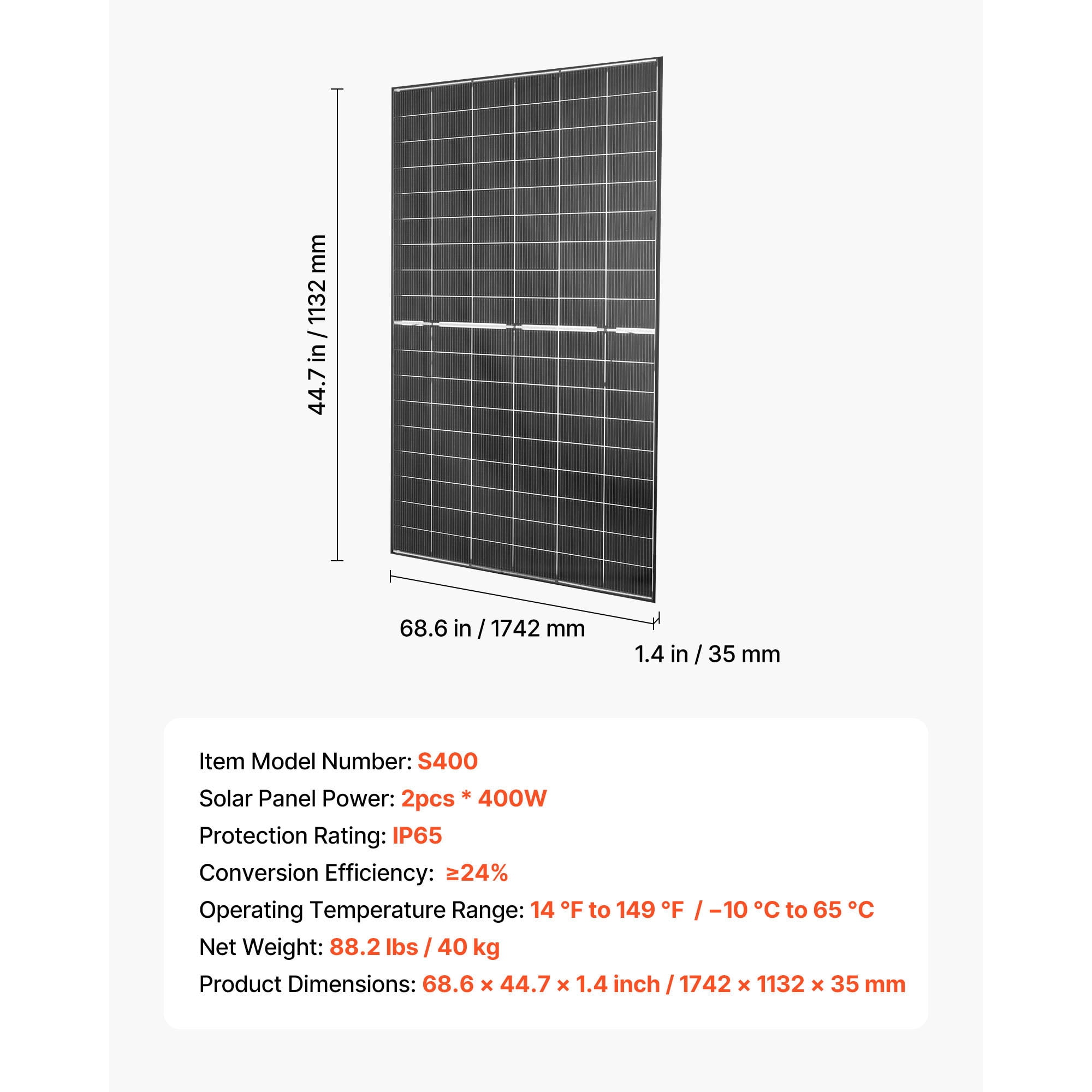 KFFKFF S400 Bifacial Monocrystalline Solar Panel 400W, 2 Pieces