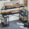 thumbnail image 3 of Bestier 55" Gaming Desk with LED Light & Monitor Stand Computer Desk Corner Desk for Home Office, Black Carbon Fiber, 3 of 8