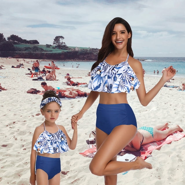 Mother and Daughter Swimwear Family Matching Swimsuit Girls Two Pieces Bikini Set Ruffle Falbala Bathing Suits