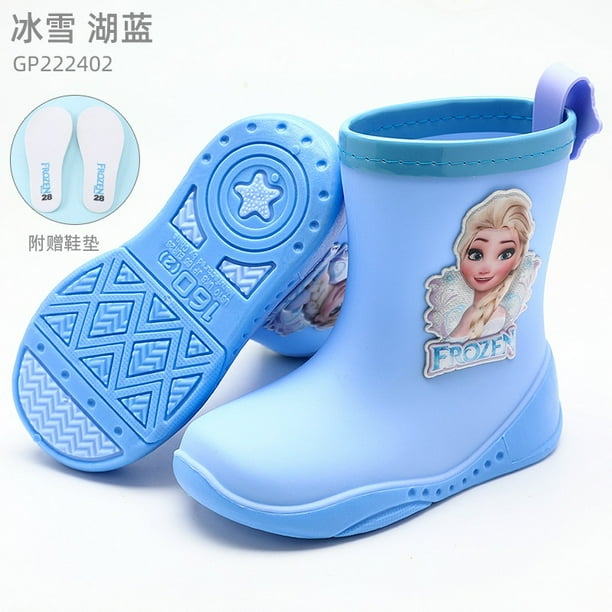 Botas de lluvia para niños de Disney frozen elsa, zapatos de lluvia para niños y niñas, pupilas ligeras antideslizantes, además de zapatos de agua de terciopelo para bebés, plantilla de 190mm 190 Gao Jinjia LED