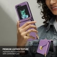 thumbnail image 6 of Handbag Wallet Case for Samsung Galaxy Z Flip 6 with Shoulder Strap, with Back Card Slots Holder PU Leather Magnetic Snap Zipper Flip Purse Shockproof Phone Cover for Galaxy Z Flip 6 - Purple, 6 of 6