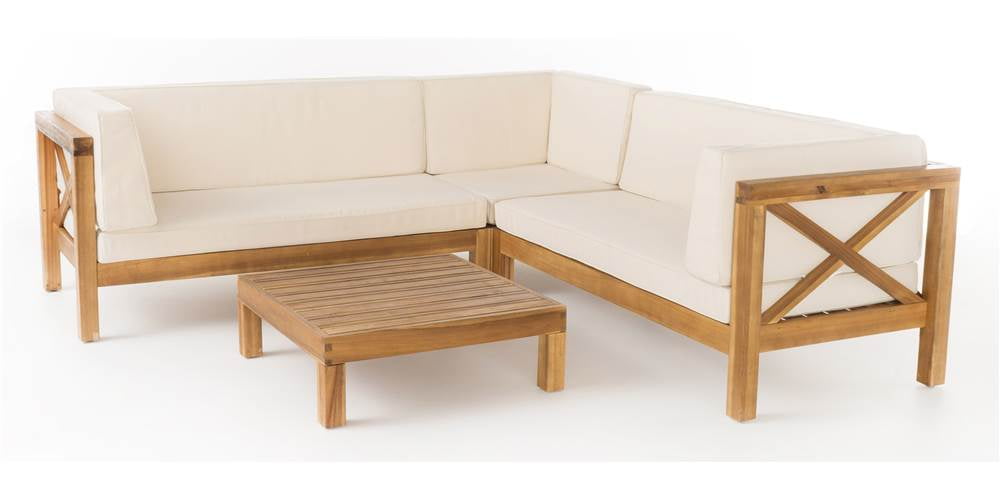Brava 4pc Wood Patio Chat Set w/ Cushions - Beige - Christopher Knight Home