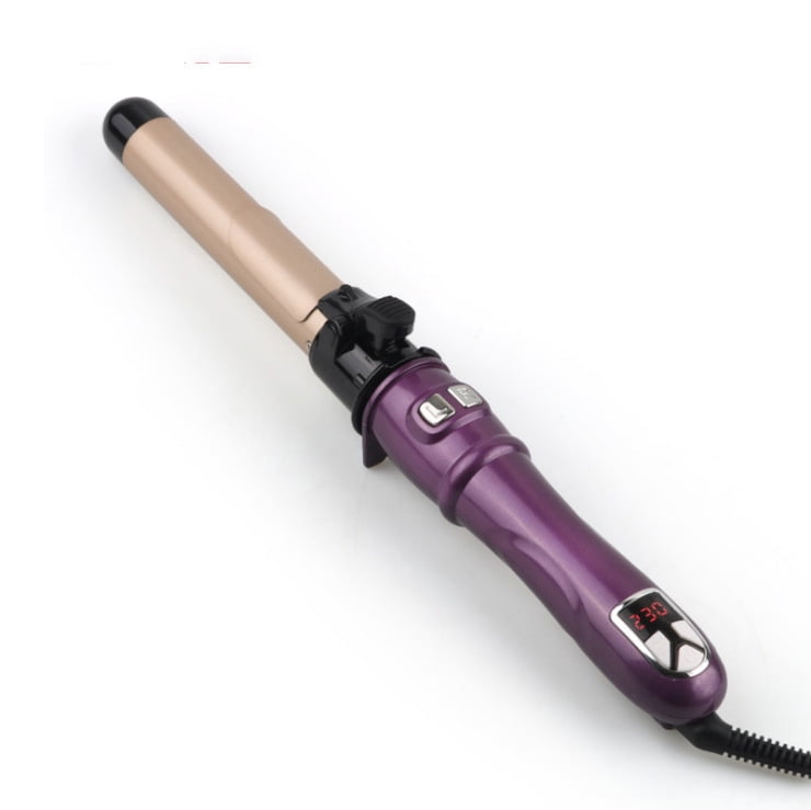 Professional 28mm/32mm Automatic Rotating Curling Iron, Intelligent Hair Curler with LCD Digital Display and Ceramic Coating for Large Waves, Anti-Scald Styling Wand, Purple