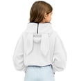 thumbnail image 4 of Girls Rabbit Ears Zip‑Up Hoodie, Kids Solid Color Full Zip Long Sleeve Sweatshirt Outerwear, Cute Casual Hooded Jacket for Autumn Winter School Daily Wear(White,13-14 Years), 4 of 6