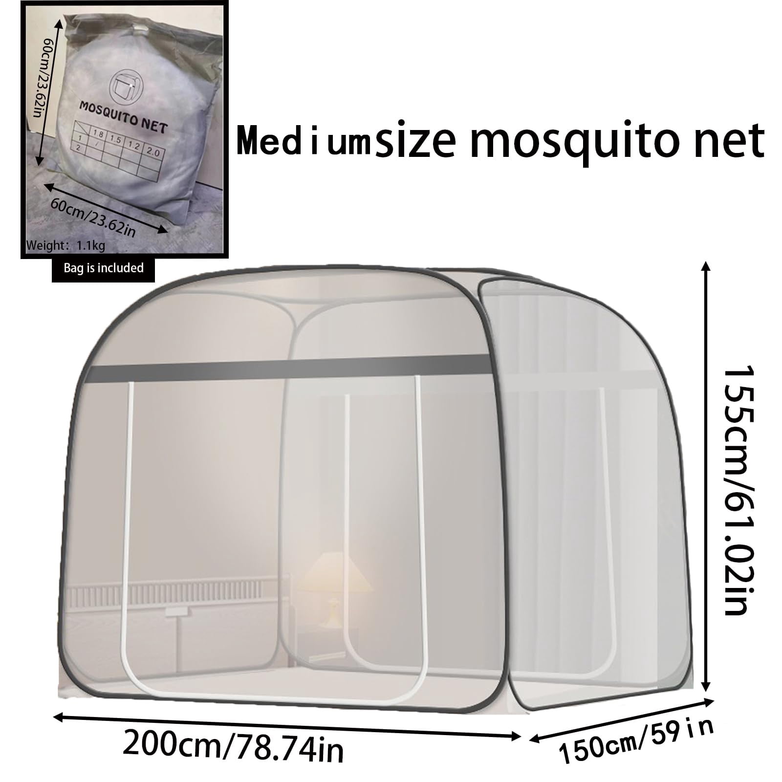 JOGGEIL Mosquito Net Tent for Bed, Portable Pop Up Bed Canopy with Bottom, Double Zipper Doors, Breathable Mesh, Large Space Dome, for Bedroom Travel Camping Adults Kids