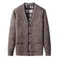 thumbnail image 1 of Suéter tipo cárdigan de punto con botones y cuello de pico para hombre de mediana edad y mayor de invierno con forro de terciopelo, 1 of 6