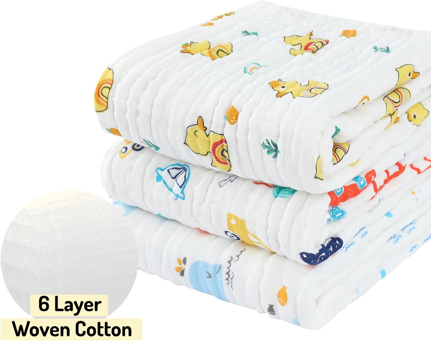 Pio Dino Baby Muslin Bath Towel (Kit w/ 3 units) 41.33" x 39.37'' White/Colorful