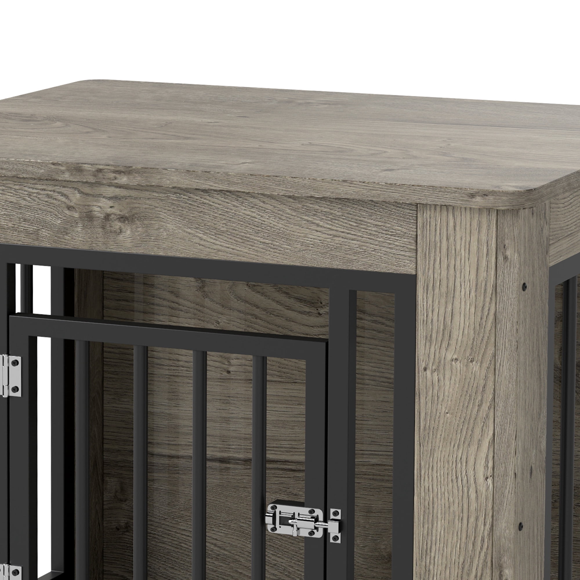 Uforic 2-in-1 Dog Crate Furniture, 27 in Wooden Indoor Dog Cage Table with Steel Lock & Waterproof Top,Gray