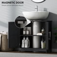 thumbnail image 6 of HOMCOM Farmhouse Pedestal Sink Storage Cabinet, Freestanding Bathroom Sink Cabinet with 2 Barn Doors and Adjustable Shelf, Distressed Black, 6 of 9