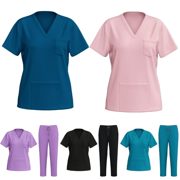 LYMAYTER Women Multi-pocket Design Nurse Uniform Quick-Dry Comfort Ventilate Routine Operating Room Nurse Uniform for S-2XL