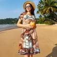 thumbnail image 4 of Fotbe Robe Motif Dinosaure Délice de Cuisson Décontractée Mode Femme Manches Courtes Robe Maxi Robe T-Shirt Rayée Longue à Blocs de Couleur, 4 of 6