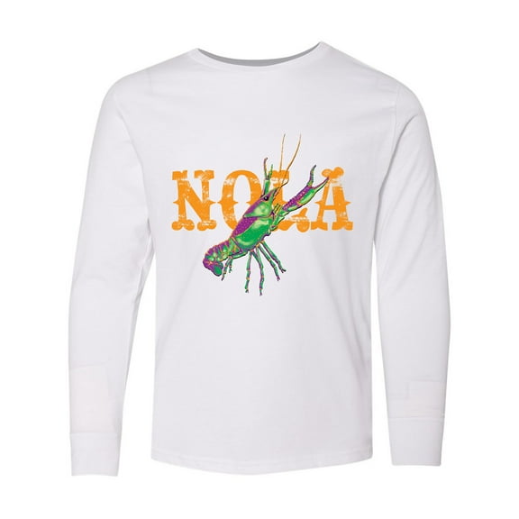 Inktastic Nola Mardi Gras Crayfish in Orange Long Sleeve Youth T-Shirt
