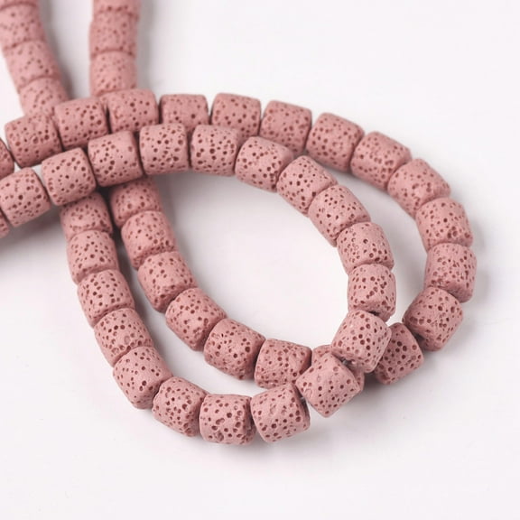 U8MO 1 Strand Natural Volcano Lava Stone 6mm 8mm 10mm Cylinder Shape Crafts Beads Lot-6mm 62pcs-Pink