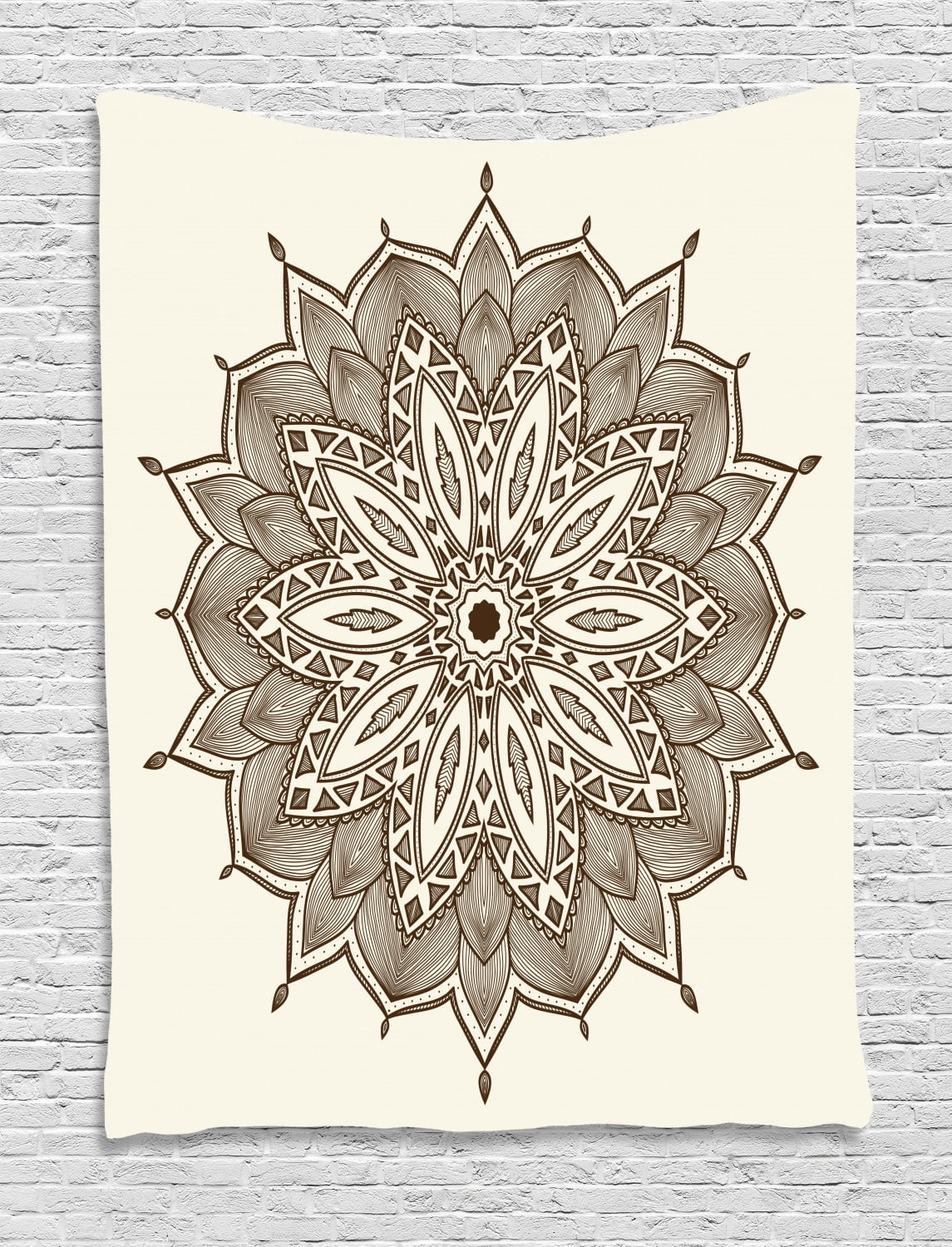 Brown Mandala Tapestry, Antique Detailed Mandala Image Tribal Moire ...