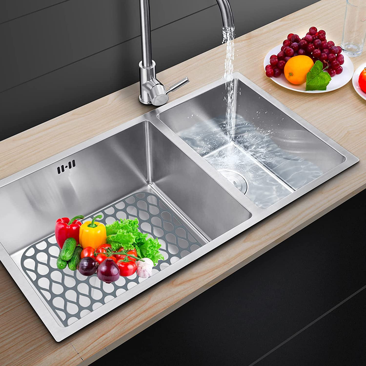 VONTER Anti-Bacterial Kitchen Sink Protector Mat, Mold and Mildew