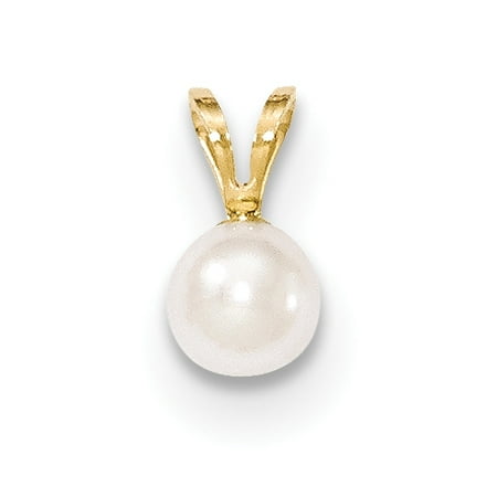 Cultured Pearl Yellow Brooch 14k Yellow Gold 6mm Round White Saltwater Akoya Cultured Pearl Pendant Charm Necklace Fine Jewelry For Women Gift Set ()