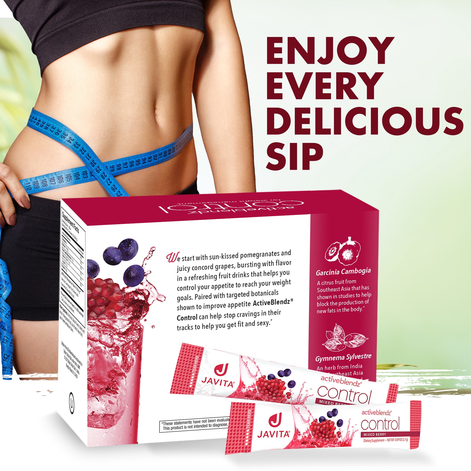 Javita ActiveBlendz Control Pomegranate Powder Drink - Instant Fruit Beverage Made from Grape & Pomegranate with Garcinia Cambogia & Gymnema Sylvestre-24 sticks