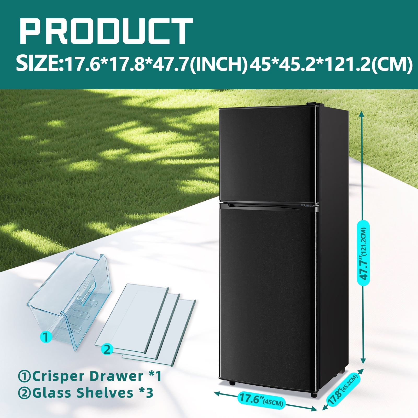 JIEJIA 5.0 Cu.Ft Apartment Size Refrigerators with Separate Freezer, 2 Door Refrigerator, Small Fridge with Freezer, Black