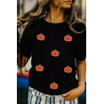 thumbnail image 2 of Women's Black Chenille Pumpkin Patched Casual T-Shirt for Fall - [ZhiHiMeRi] | (US 20-22)2XL, 2 of 9