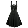 thumbnail image 2 of Lace-up ruffled strap dress sleeveless A-line punk style knee-length black dress-Light SoftRed-L, 2 of 7