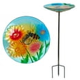thumbnail image 4 of Alpine Corporation - Glass Stake Bird Bath with Flowers and Bee, Floral Décor for Lawn & Garden, 25’’ Tall (Multicolor), 4 of 11