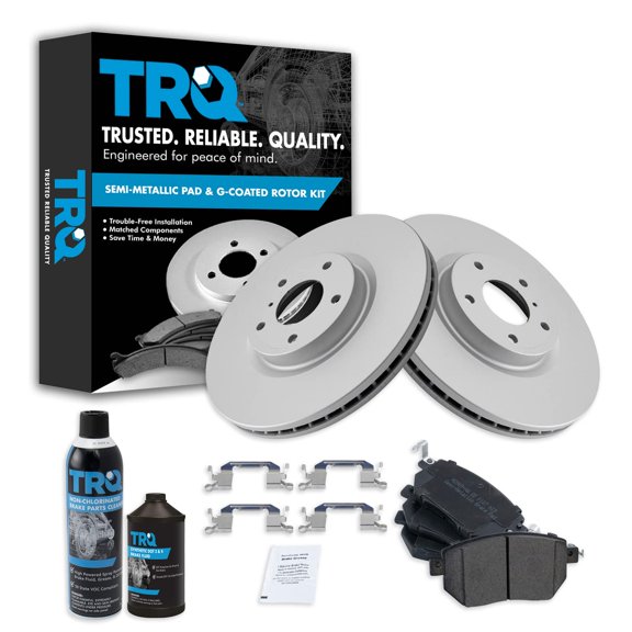 TRQ Front Semi Metallic Brake Pad & Coated Rotor Kit w/Fluids for Altima Maxima BKA23970