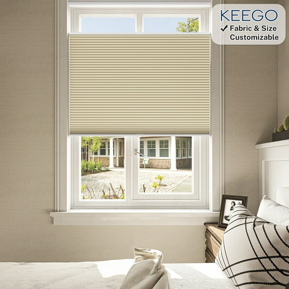 Keego Free Moving Cordless Cellular Shades Top Down Bottom Up Window Curtains Size and Color Customizable for Home Bedroom Kitchen Office Living Room Decor Creamy 100% Blackout 33"w x 56"h