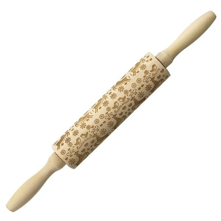 

NUOLUX Wooden Christmas Rolling Pin Solid Wood Pin Dough Baking Roller Pin for Home