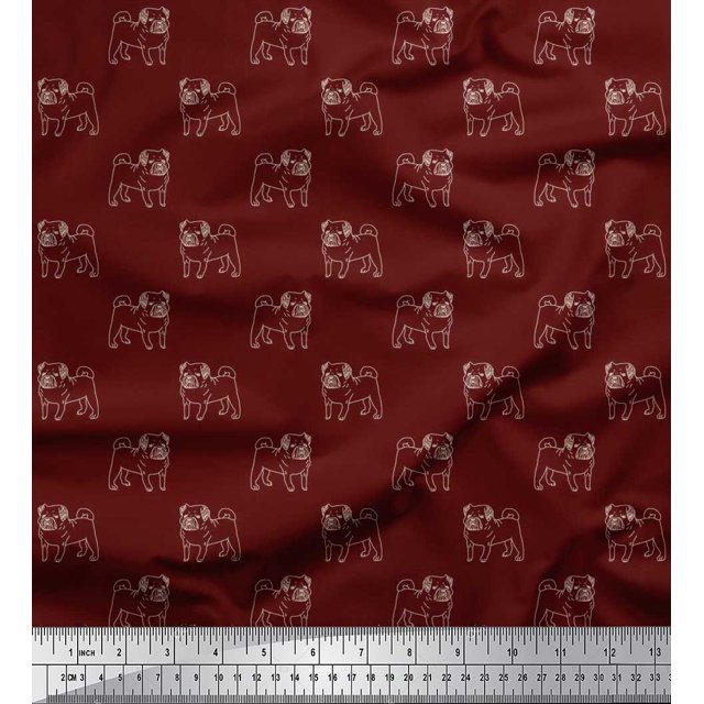 Soimoi Georgette Viscose Fabric Pug Dog Print Sewing Fabric Yard 42 Inch Wide