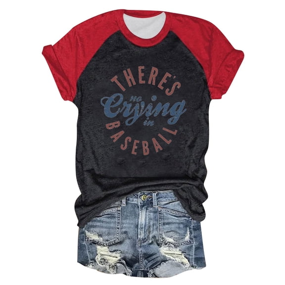Womens Graphic T-shirts Short Sleeve Crewneck Tees Baseball Print Casual Summer Sporty Everyday Wear Tops Black L