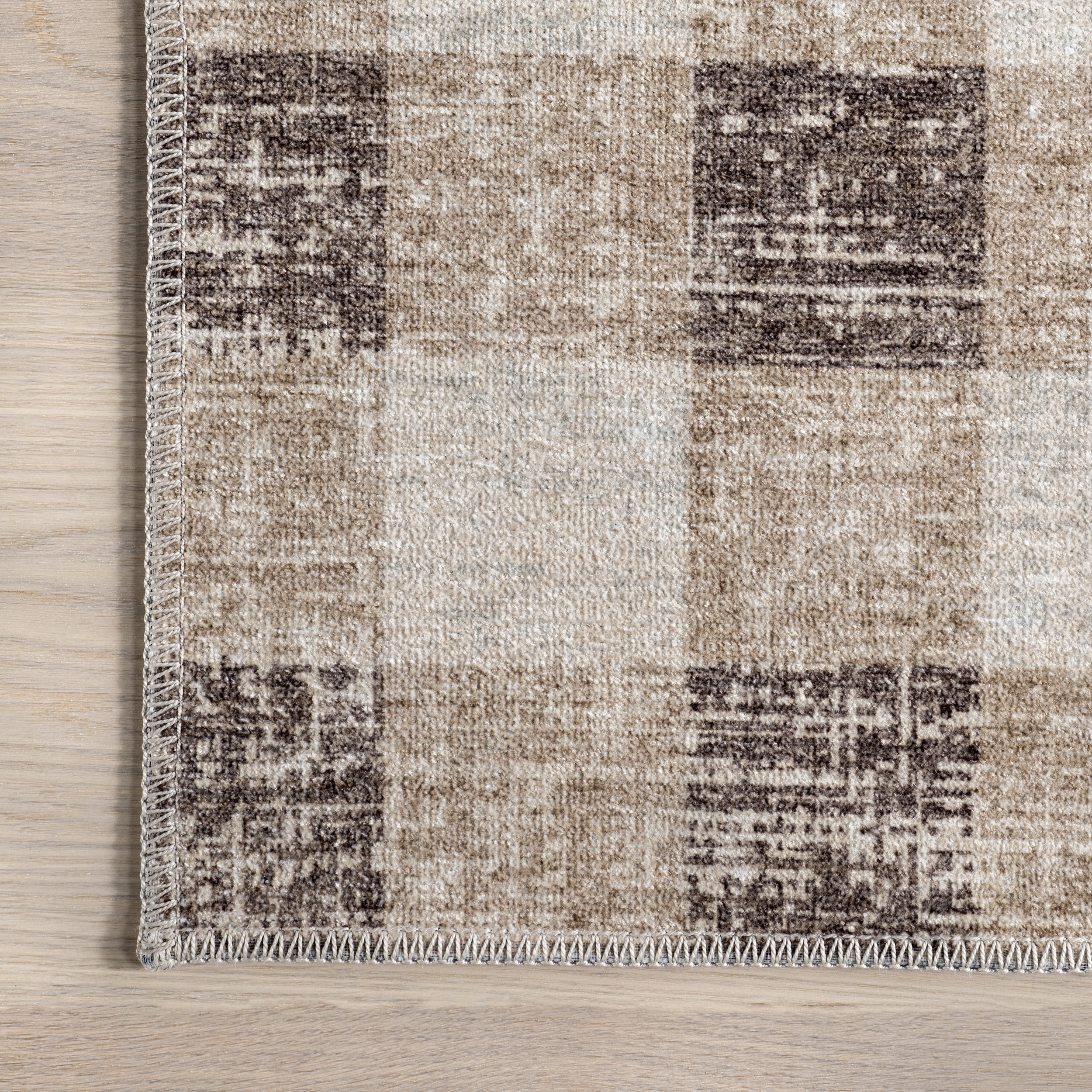 nuLOOM Drew Gingham Plaid Machine Washable Area Rug, 4' x 6', Light Brown