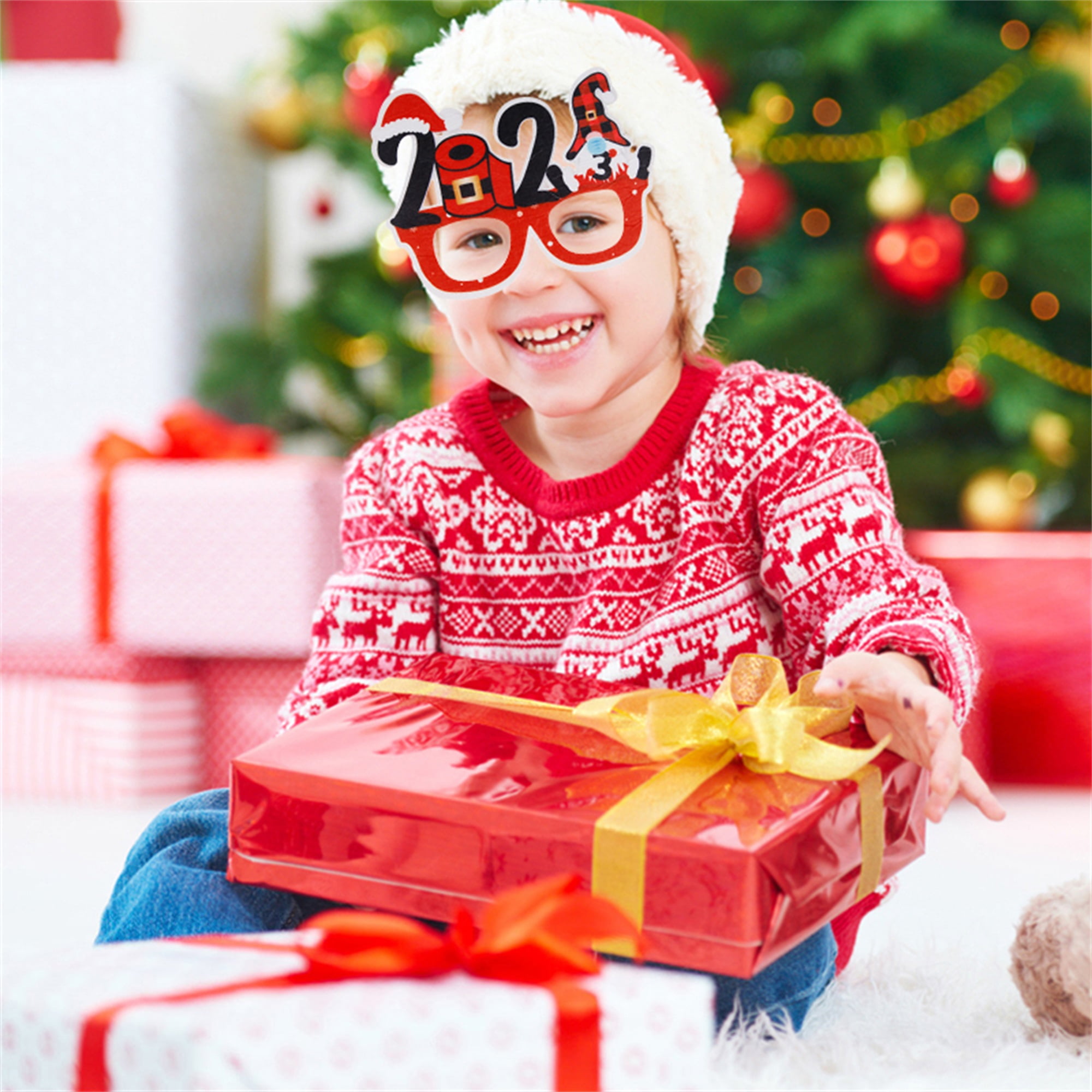HyDren 48 Pcs Naughty & Nice Christmas Hats & Glasses - Santa Hat With Paper Eyeglasses, Party Supplies