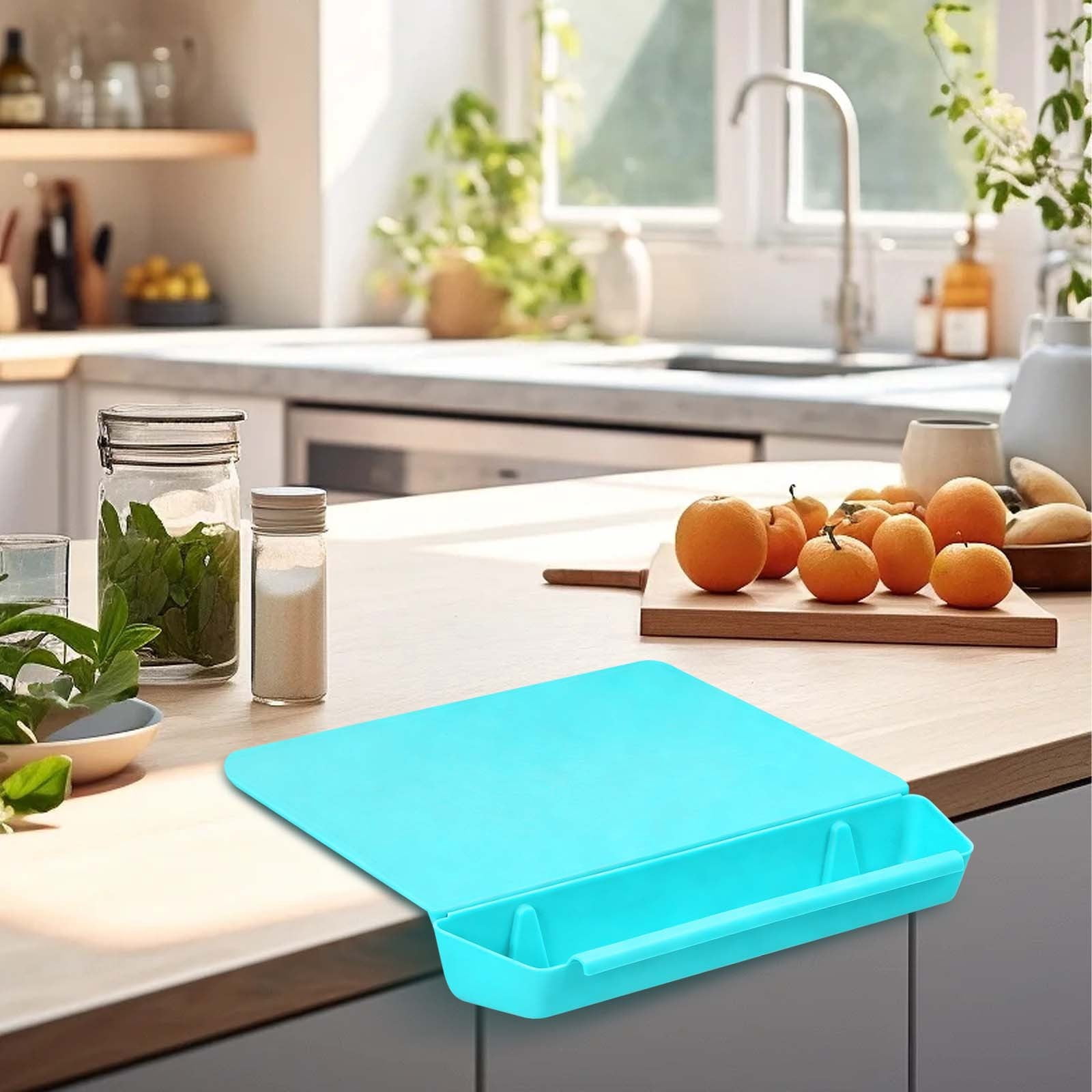 Plastic Cutting Board With Storage Bags,11x14 Inch 2-In-1 Non-slip Cutting Board With Removable Storage for Kitchen Vegetable and Fruit Meal Prep Deck For Food，Dishwasher Safe(Blue)
