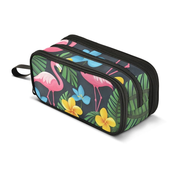 FORMRS Pencil Case with 3 Compartments Zipper Pouch, Elementary School Level and up, Flamingo Floral Pattern