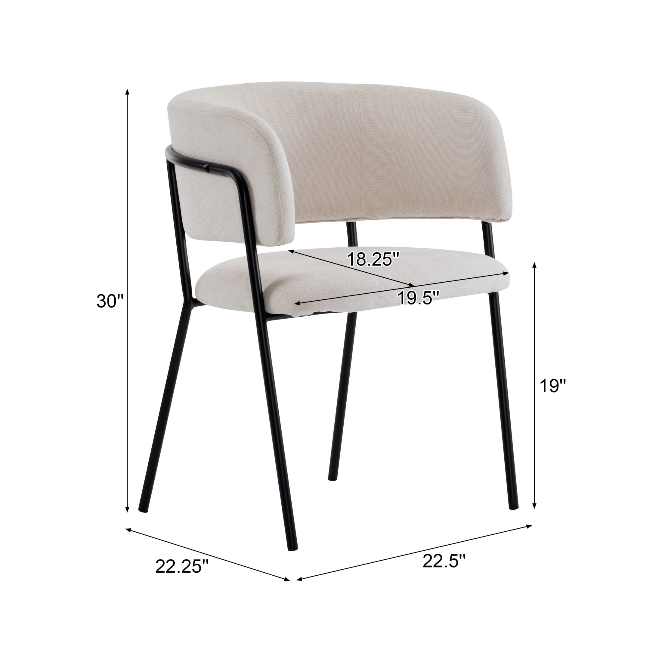Cecil Modern Upholstered Dining Chairs, Armchairs with Metal Legs, Beige, Set of 2