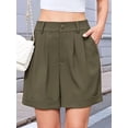 thumbnail image 5 of Womens Casual Elastic Waist Wide Leg Suit Tailored Shorts Summer Work Shorts with Pockets Green M, 5 of 9