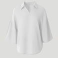 thumbnail image 5 of ClodeEU Women's Collar V Neck Batwing 3/4 Dolman Sleeve Blouse,Solid Curved Hem Casual Loose Shirt Top White,Women's Plus XXL, 5 of 9